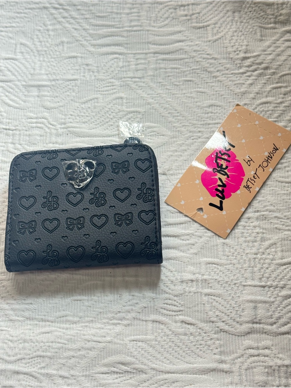 NWT Luv Betsey Compact Black Heart-Embossed Women's Wallet